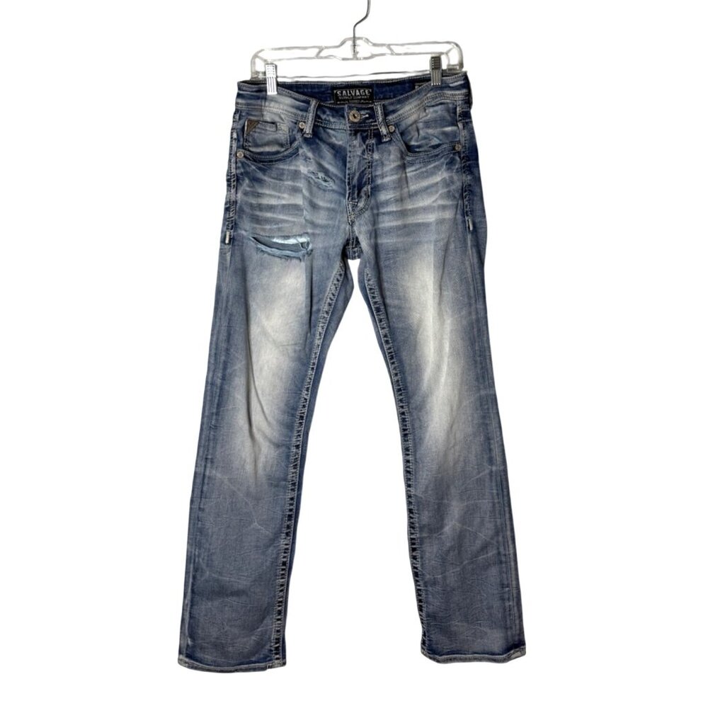 Salvage Mayhem Straight Mens Regular Fit Jeans Light Wash Distressed Size 31x31